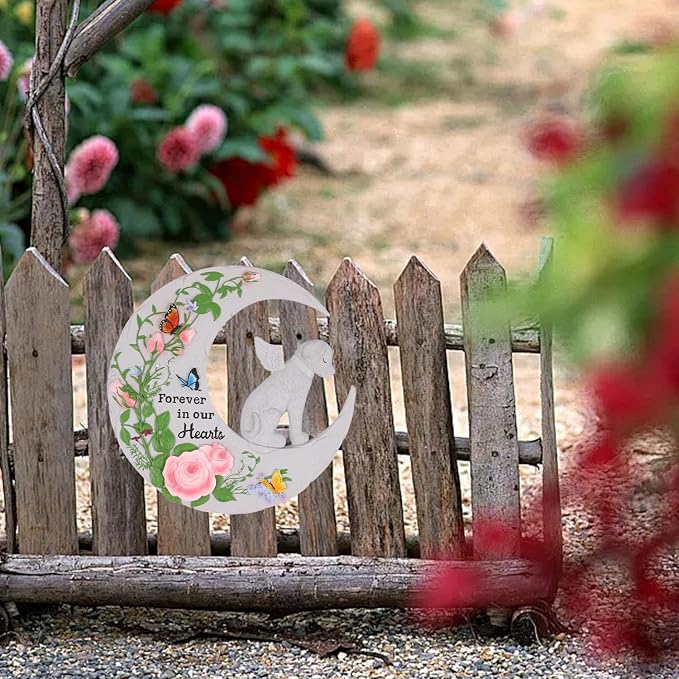 Pet Memorial Stone for Dogs Cats, 10 Inch Memorial Gifts for Loss of Dog, Heart Shaped Cat Memorial Stones, Pet Memorial Gifts, Pet Loss Sympathy Gift (Moon Dog)
