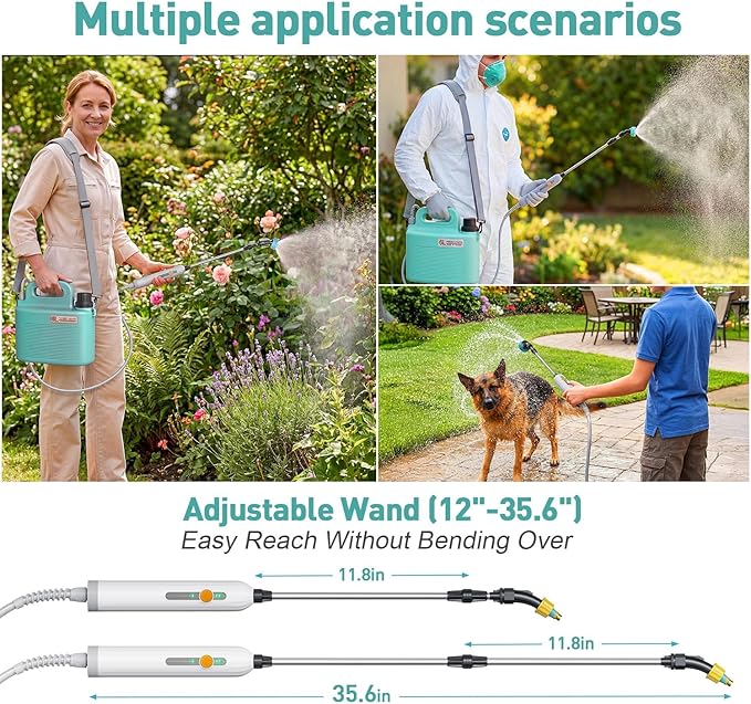 Battery Powered Garden Sprayer 1.8 Gallon, Lightweight Electric Weed Sprayer with Telescopic Wand & Adjustable Nozzles, Portable Yard Sprayer for Plant Watering, Lawn Care, Fertilizing,Gardening