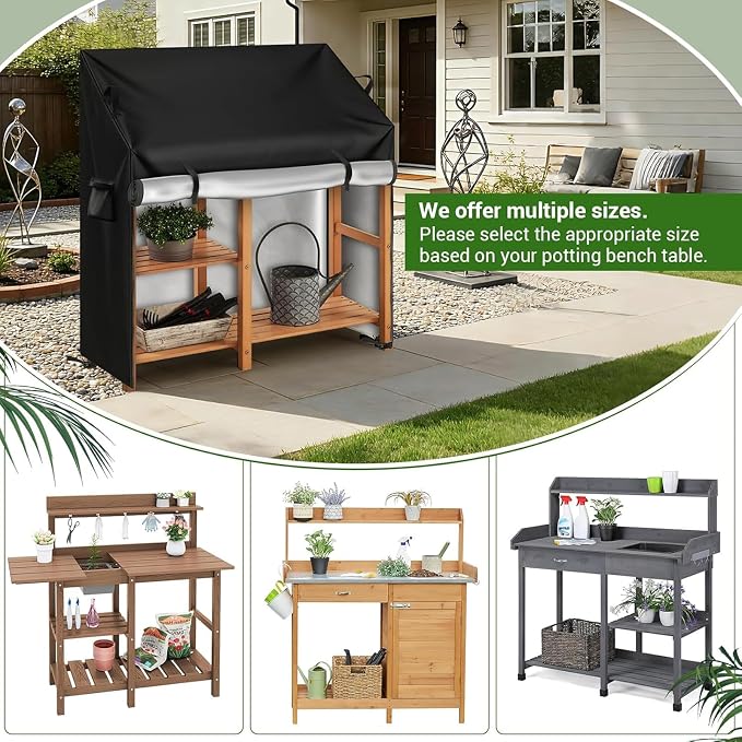 Potting Bench Cover, 600D Heavy Duty Waterproof Oxford Fabric, Outdoor Garden Worktable Cover, UV Resistant & Tear Proof, Weatherproof Protector for Patio Planting Bench (Brown, 41"L×19"W×34/47"H)