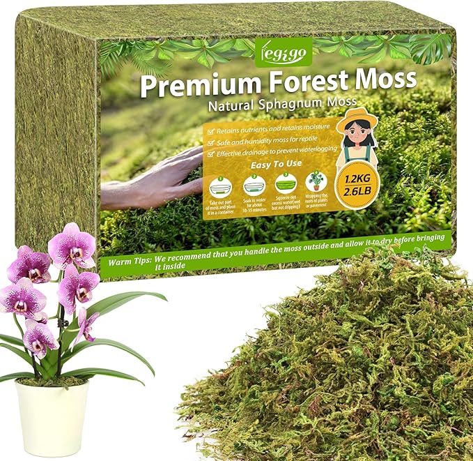 Legigo 2.6LBS Sphagnum Moss for Plants, 50QT Natural Orchid Moss Potting Mix Dried, Green Forest Plant Moss for Orchid Repotting Carnivorous Succulents Indoor Potted Plants Gardening and Reptiles