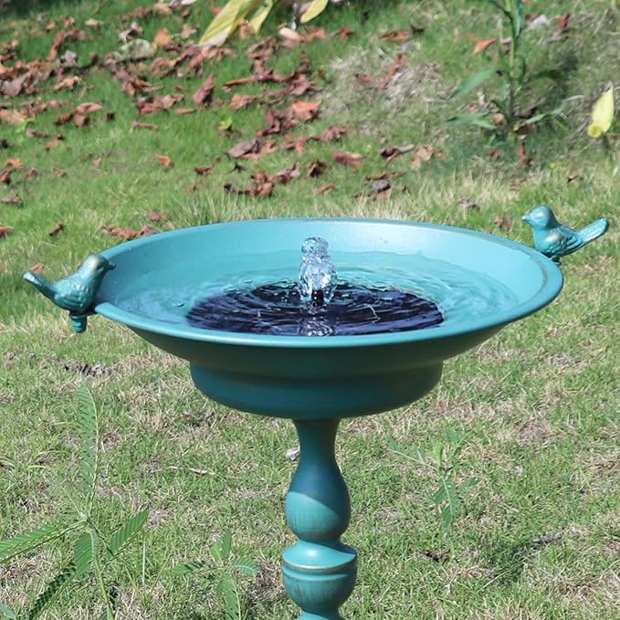 26.6" H Solar Bird Bath, Cast Iron Bird Bath and Solar Fountain, Outdoor Metal Bird Bath Bowl for Outdoors,Patio Yard Lawn Decor