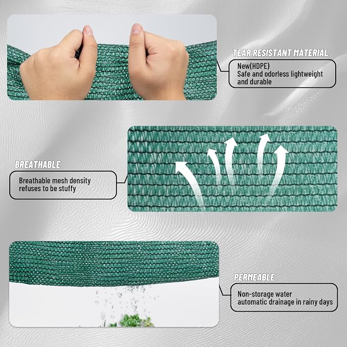 Cool Area 90% Sun Shade Cloth Mesh Tarp with Grommets for Plant Cover 10x20ft Patio Canopy Garden Pergola Greenhouse Car Barn Kennel Dark Green