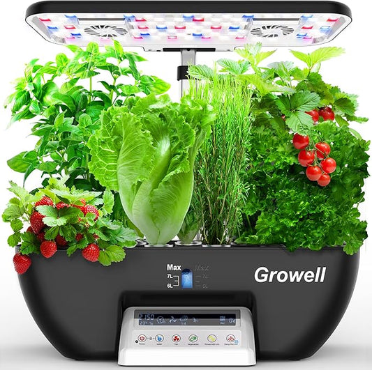 Hydroponics Growing System Kit, 17 Pods Herb Garden with 102 28W Full-Spectrum Grow Lights & 2 Fans, Indoor Garden with Water Pump, 10L Water Tank, Auto Timer, Height Adjustable (Black & White)