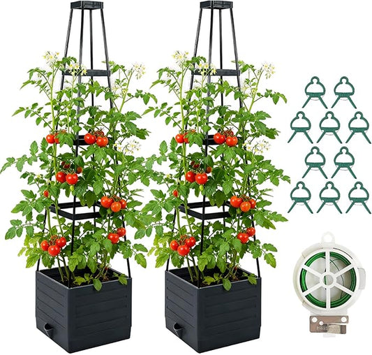 2 Pack Raised Garden Bed Planter Box with Trellis, 57'' Self Watering Tomato Planters for Climbing Plants, Tomato Cage Trellis for Vegetables & Vine Flowers Indoor Outdoor Patio