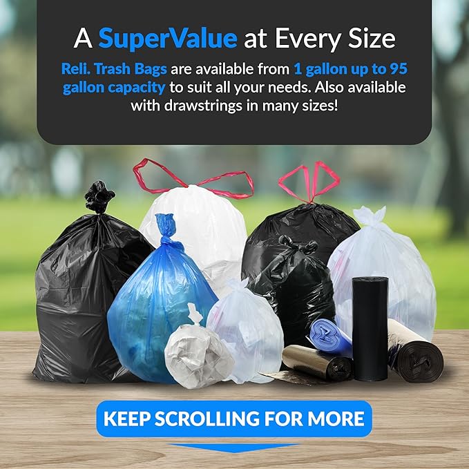 Reli. 55-60 Gallon Trash Bags Heavy Duty | 150 Trash Bags with Ties | Super Sizeable, Black, Serious Garbage Cleanup