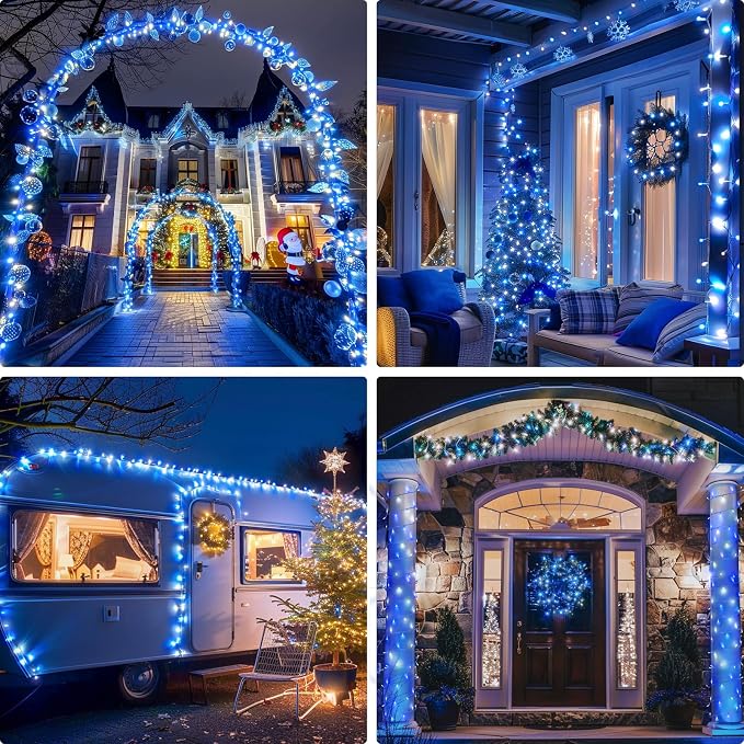 JMEXSUSS 400 LED Christmas Lights Indoor Outdoor, 132 ft 8 Modes Blue and White String Lights Plug in with Remore, Christmas Tree Lights for Bedroom Party Outside Patio Tree Holiday Xmas Decorations
