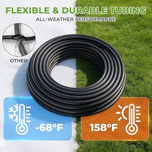 HIRALIY 200FT Drip Irrigation System Kit, Quick-Connect Garden Watering System with 33FT Main Hose and 167FT 1/4" Tubing, Adjustable Drippers for Raised Beds, Greenhouse, Patio & Lawn