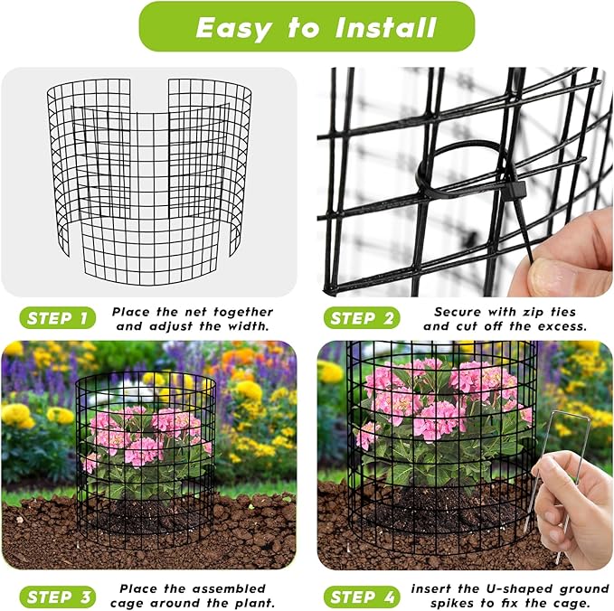 10 Pack Plant Protectors from Animals Wire Plant Protector Cage to Keep Animals Out with Zip Ties & Stakes, 30 Panels Bendable Metal Mesh for Flowers Vegetables