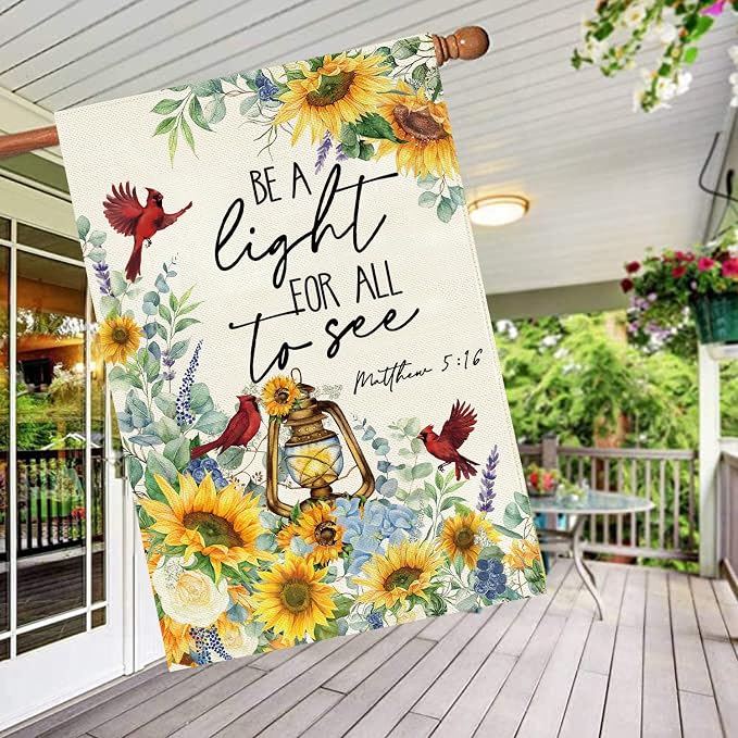 Baccessor Spring Summer House Flag 28x40 Inch Double Sided Burlap,Sunflowers Cardinal Floral Flowers Large Garden Flag Holiday Yard Porch Patio Outdoor Outside Decoration