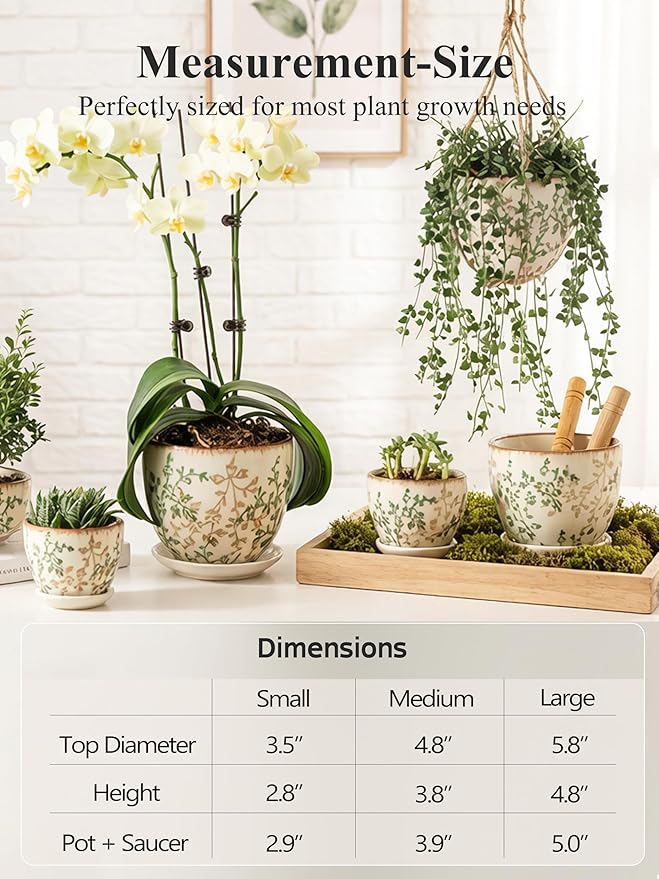 Ceramic Plant Pots, Nursery Pots with Drainage Hole, 3.5 Inch Succulent Pots for Plants, Small Indoor Flower Pots, Modern Decorative Planters for House Plants, Garden Planters, White Green