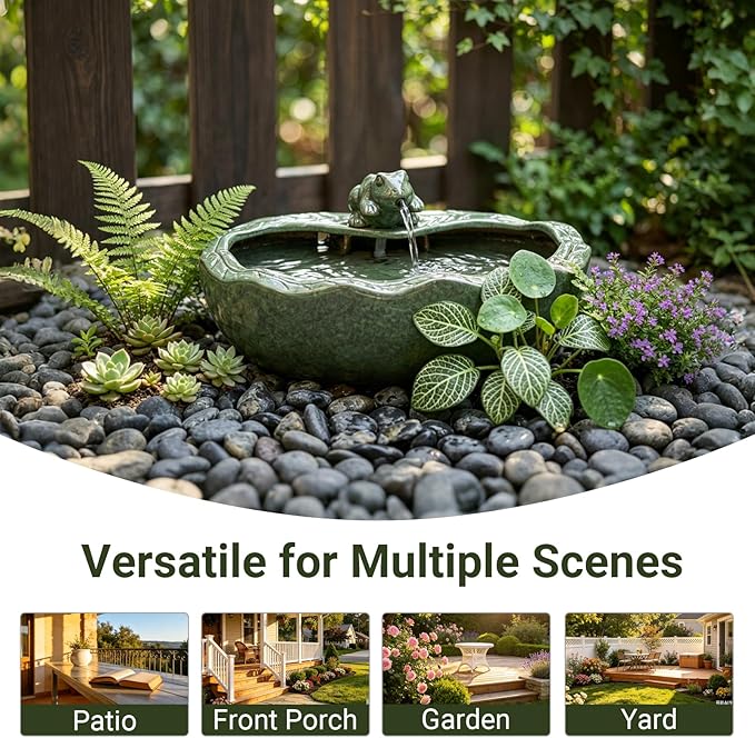 Ceramic Solar Water Fountain Outdoor – 11" Glazed Frog Solar Garden Fountain, Solar Powered Fountain for Garden, Patio, Yard, Tabletop