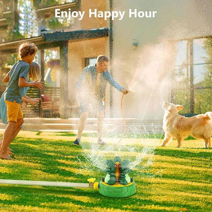 MoKo Dinosaur Sprinkler for Kids-Cute Outdoor Water Toy Spray Swimming Pool Toy with 2 Hose Clamps 3 Nozzles Fun Summer Play Water Toys for Backyard Lawn Garden Game Activities Pet Boys Girls, Green