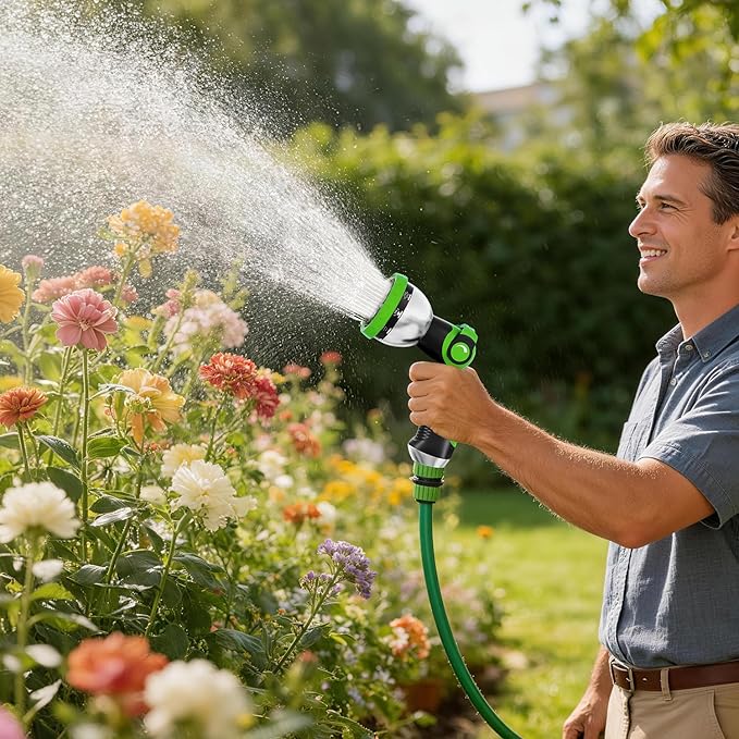 Besiter Garden Hose Nozzle, Hose Sprayer Nozzle with 10 Spray Patterns, Thumb Control On Off Valve, High Pressure Metal Water Hose Nozzle for Car Wash, Plants, Pets & Outdoor Cleaning, Green