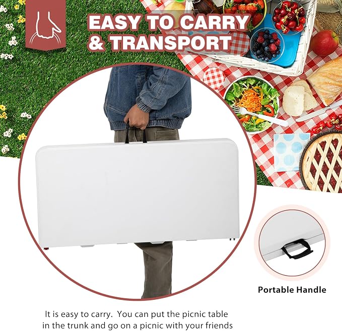 PayLessHere 34" Folding Tables Plastic Folding Card Table Half Portable Foldable Table for for Parties Wedding BBQ Camping, White