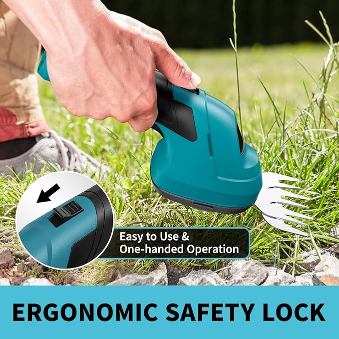 FULLYEA Hedge Trimmer Cordless Grass Shear, 2 in 1 Handheld Small Bush Trimmer,2.0Ah Battery & Type-C Cable Included, Lightweight Electric Hedge Trimmer for Garden Yard Lawn(Blue)