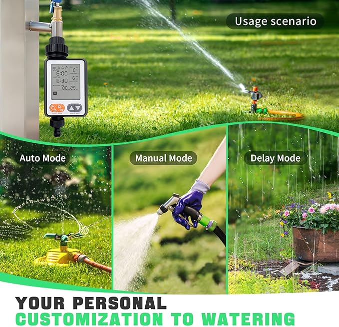Water Timer for Garden Hose with Auto Rain Delay, 10 Programmable Sprinkler Timer with 3.3“ Large LCD IP54 Waterproof Drip Irrigation Watering Timers for Plant, Yard, Lawns, Outdoor