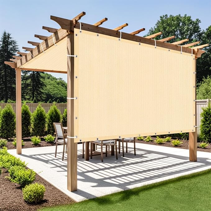 Shade&Beyond Customized Size 90% Sun Shade Cloth with Grommets, 8' X 8' Pergola Shade Cover Canopy, Mesh Tarp Sun Screens for Patio, Outdoor, Garden, Backyard GN01, Wheat