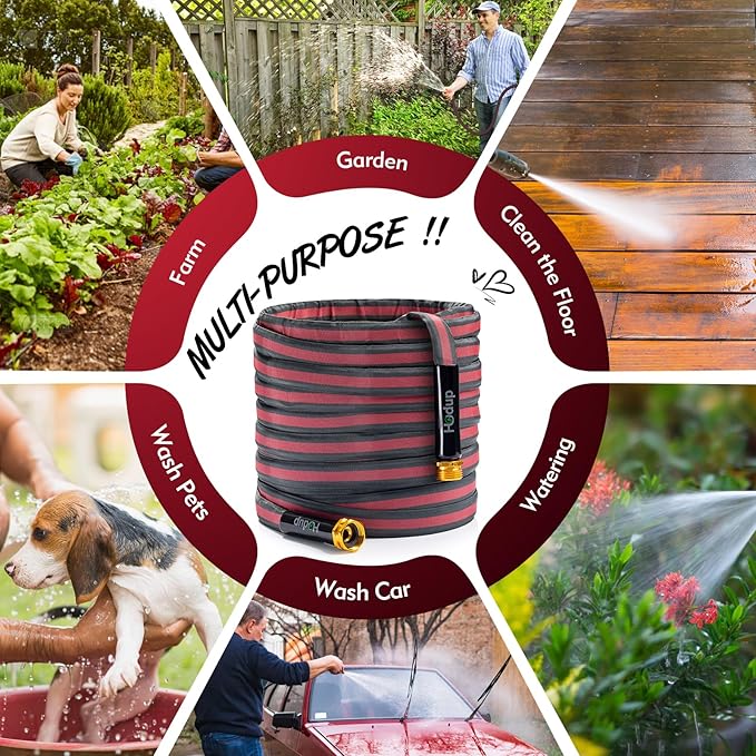 2026 Upgraded Non-Expanding Garden Hose - 50FT Lightweight Flexible, High-Pressure Anti-Kink/Burst-Resistant Lead-Free Outdoor Water Hose (Gray/Red)