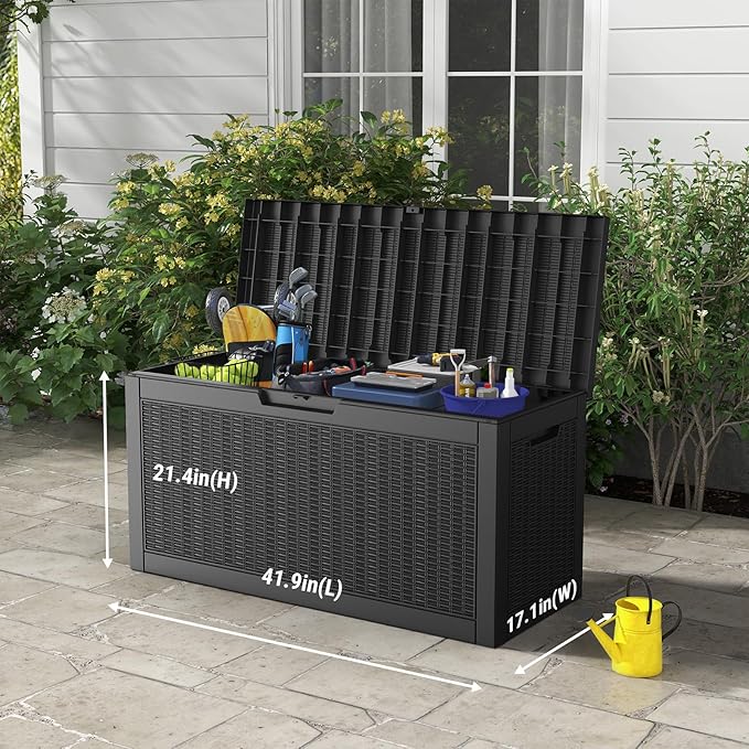 Mars Villa 60 Gallon Deck Box, Waterproof Weatherproof and UV Resistant Resin Storage Bin with Lockable Lid, Ideal for, Outdoor, Patio Furniture Cushions, Pool Supplies, Garden Tools, Black