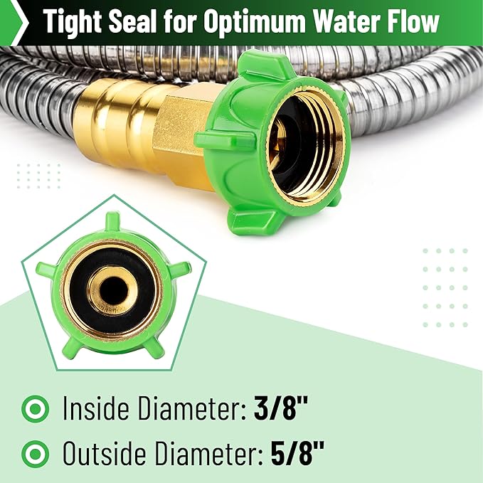 UNCO- Stainless Steel Metal Hose with 4 Function Brass Nozzle, 75 ft, No Kink, Metal Garden Hose