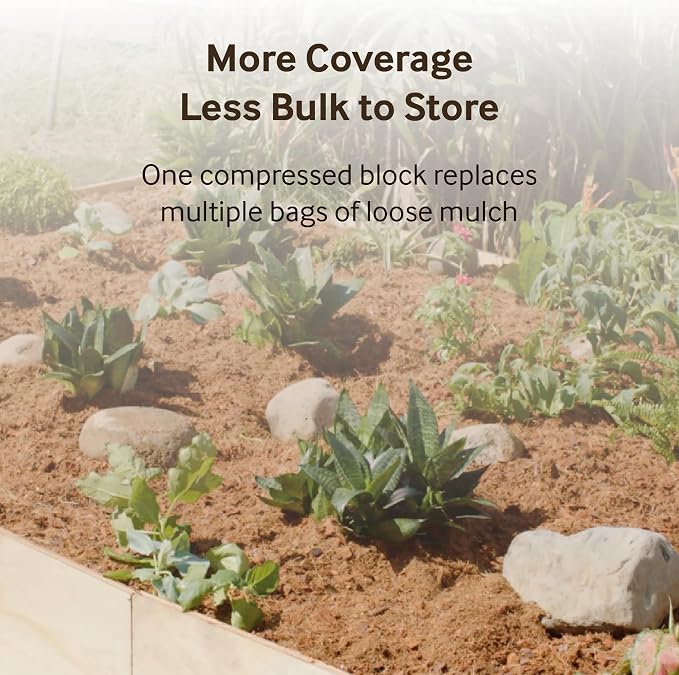 PlantBest Coco Mulch Compressed Block 9.1 lb – Expands to 64 Quarts and Up to 17.5 Sq. Feet, Organic Coconut Mulch for Landscaping, Garden Beds, Trees, Plants & Weed Control