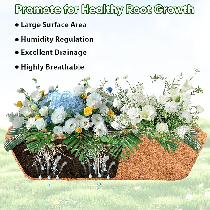 LCHUANG Deck Railing Planter Window Box - 2 Pack 30 Inch Deck Balcony Rail Planter with Coconut Coir Liner, Fence Metal Hanging Flower Planter Basket Deck Railing Planter Boxes for Outdoor Lawn