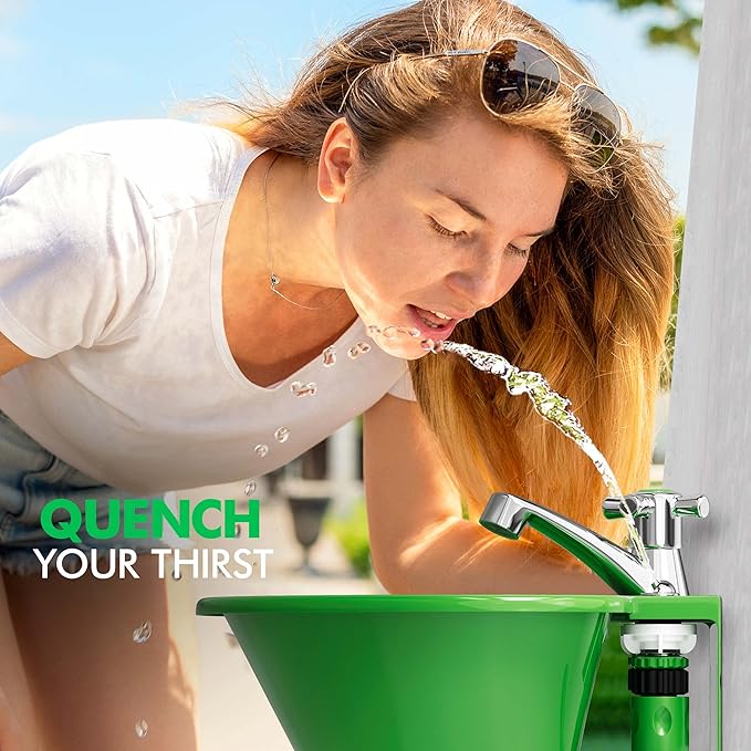 Tribello Outdoor Sink and Drinking Fountain - 2 in 1 Easy to Install Outdoor Garden Sink for Hand Washing, Gardening, Vegetable Washing, Grilling, Garage Work and More (16x10x5)