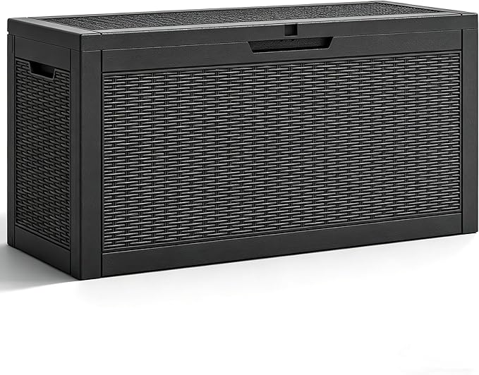 Fancyango 60 Gallon Outdoor Deck Box Waterproof, Storage Box for Patio, Resin Storage Bench Lockable for Garden Tools, Package Delivery, Black