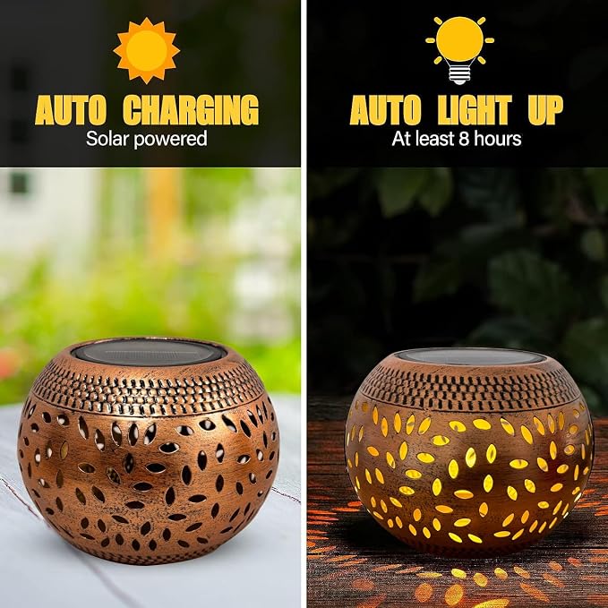 2 Pack Solar Table Lanterns Outdoor Waterproof LED Lights Bronze, Solar Powered Decorative Lantern for Indoor Desk Bedroom Patio Garden Pathway Yard