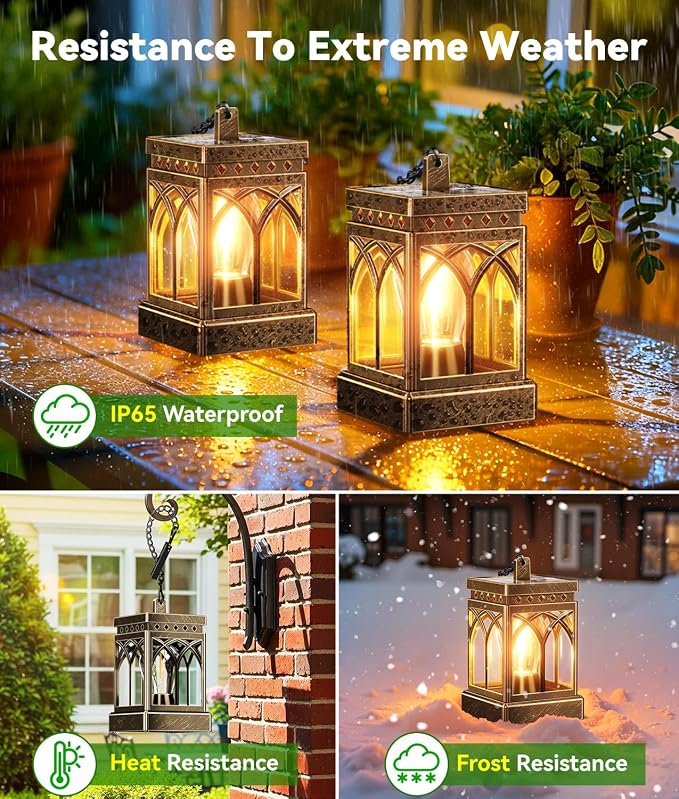 KOOPER 4 Pack Solar Lanterns Outdoor Waterproof, Brighter Hanging Solar Lantern Lights for Outside, Auto ON/Off Lanterns Decorative Outdoor for Garden Table Yard Path Patio Lawn Decor, Gifts (Bronze)