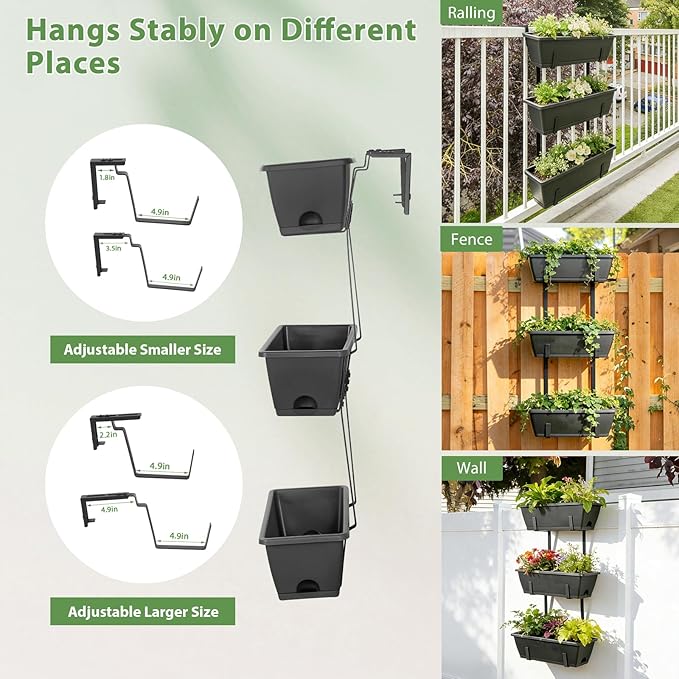 OYEAL Railing Planter Box Outdoor Deck Railing Planter Boxes Window Boxes Planters with Drainage Tray for Indoor Outdoor Garden, Patio, Home, Balcony Decor（Rustic Gray）