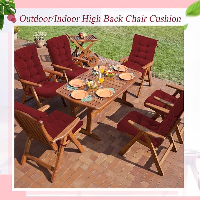 Juexica 4 Sets Outdoor Patio Chair Cushions Seat High Back Tufted Pillow Replacement Rocking Chair Cushions Pads for Patio Summer Seasonal Indoor Home Office (Ruby Red)