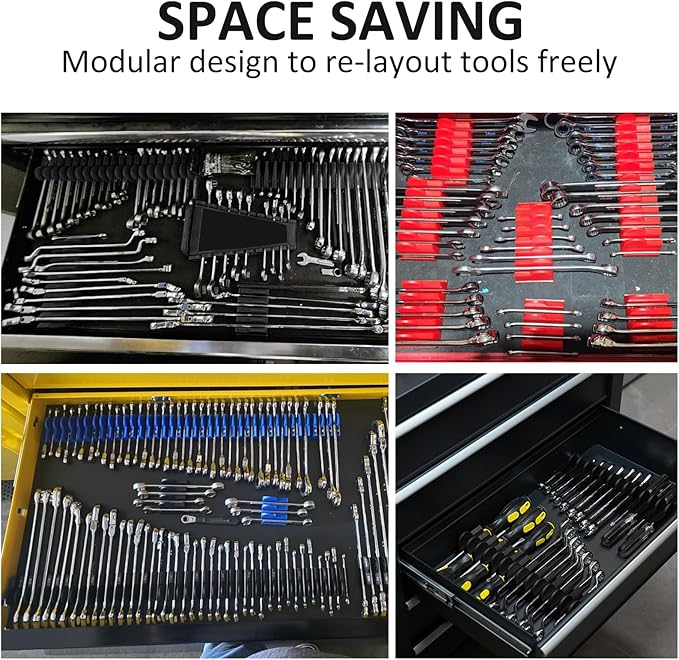 DEHOYI 48 pcs Modular Wrench Organizers for Tool Drawers - Wrench Rack with Metric&SAE Labels, Perfect Tool Storage Holder. Gift for father, brother and boyfriend (Black without Magnet)