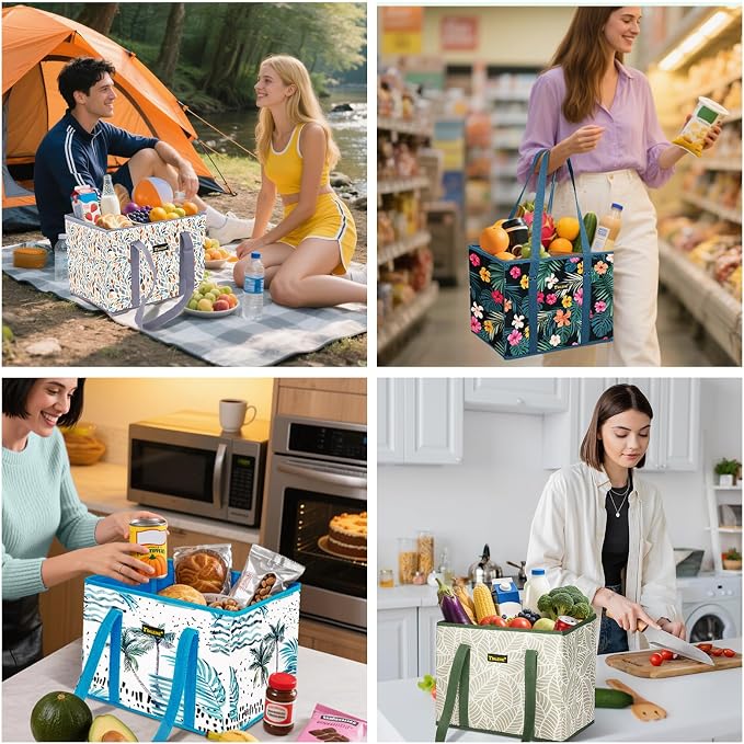 BALEINE 6Pk Reusable Grocery Bags, Foldable Shopping Bags for Groceries with Reinforced Bottom & Handles (Mosaic)