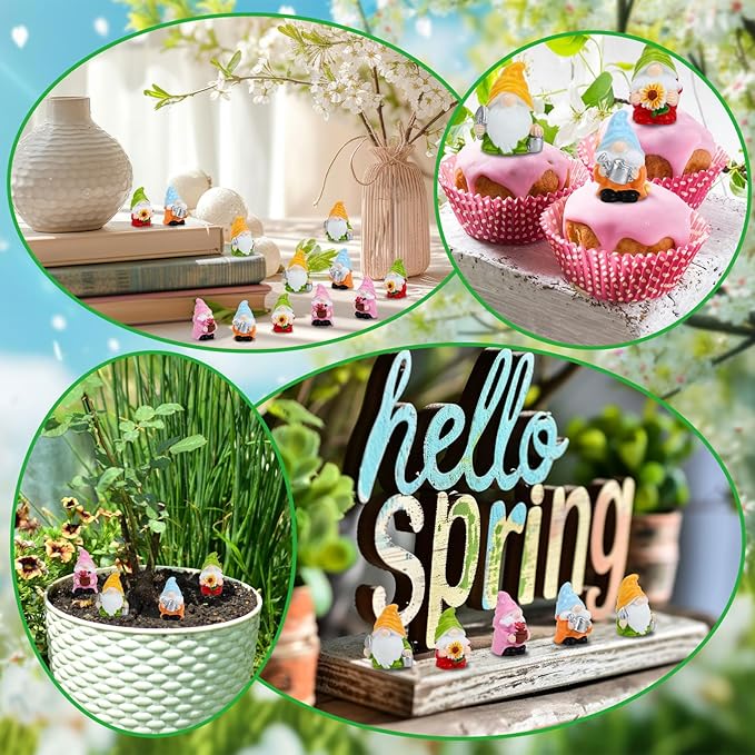 20Pcs Spring Mini Gnomes,Tiny Miniature Resin Spring Gnomes for Fairy Garden Accessories Landscape Outdoor Patio Yard Lawn and Aquarium Decorations for Home Dollhouse Desk