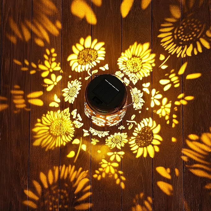 2 Pack Sunflower Solar Lanterns Garden Decor, Birthday Gifts for Women Mom Grandma, Metal Hanging Solar Lights Outdoor Waterproof LED Decoration with Shepherd Hook Outside for Yard Patio Lawn Porch