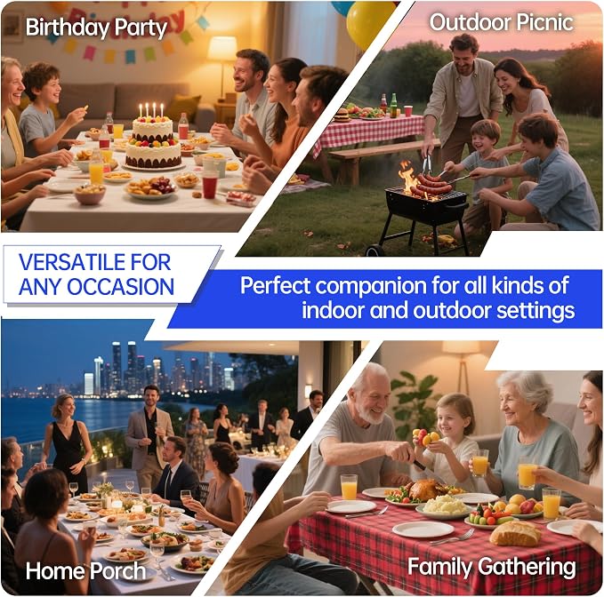 VSOAEIL Folding Table 4 Foot for Indoor Outdoor, Portable Heavy Duty Fold-in-Half Utility Small Plastic Adjustable Height Folding with Carrying Handle for Picnic and Party, White