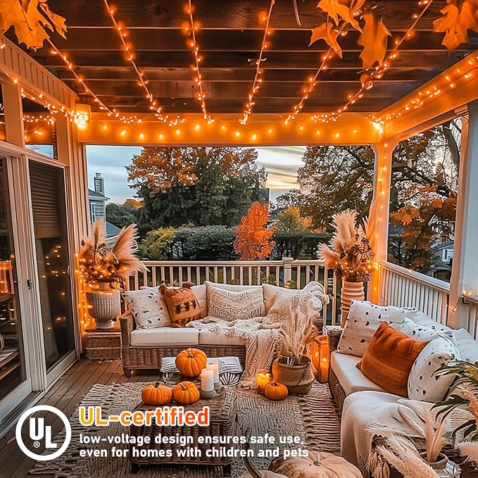 JMEXSUSS 300 LED Orange Halloween Lights Indoor Outdoor, Orange Christmas Lights Clear Wire Plug in for Fall Halloween Tree Decorations
