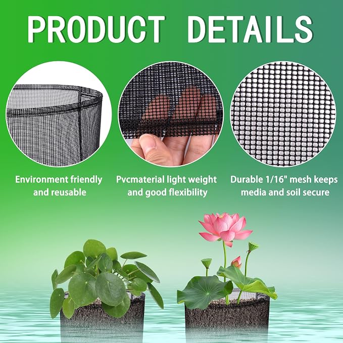 EBaokuup 4 Pcs Aquatic Pond Planting Bags-7" Reusable Mesh Water Garden Pond Plant Pot-Breathable Black Square Lily Plant Pots for Pond Bog Plant Garden Terrestrial Plant