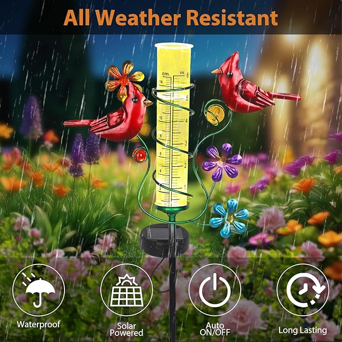 Rain Gauges Outdoors Best Rated, Freeze Proof Cardinal Rain Measure Gauge for Yard Fence, Adjustable Height Large Rain Measuring Tool for Garden