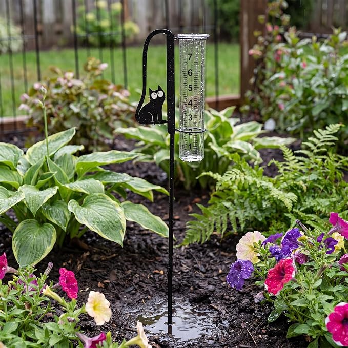 Konohan Cat Rain Gauge Outdoor 7 Inch Plastic Rain Gauge Outdoors Best Rated Freeze Proof Adjustable Height Rains Measuring Tool Easy to Read Accurate for Garden Yard Lawn Patio Farm Decor