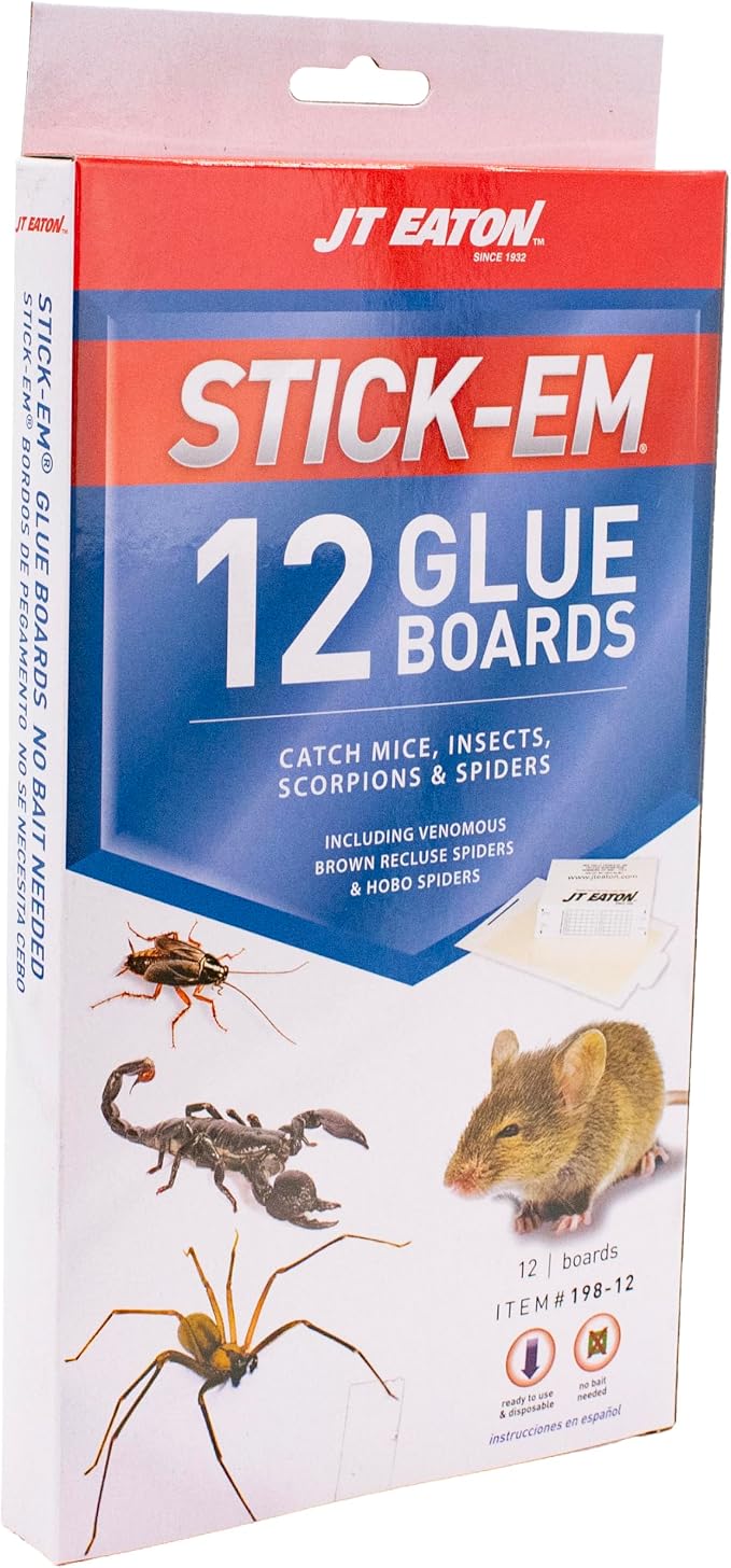 Stick-Em Mouse & Insect Glue Trap – Effective Indoor Rodent & Insect Control – Non-Toxic, Mess-Free Adhesive – Ideal for Mice, Spiders, and Crawling Insects – Easy to Use and Dispose