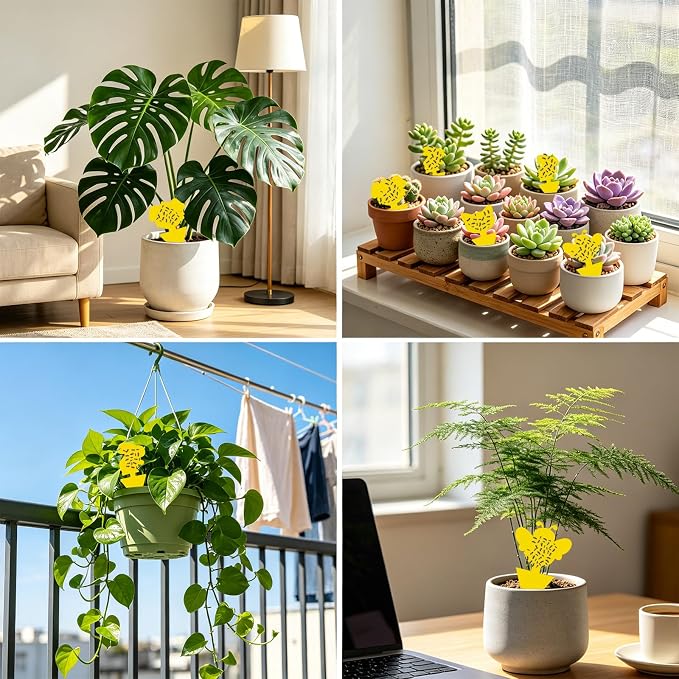 Yellow Sticky Traps for Plant Gnats, 50 Pack Fungus Gnat Trap, Effective Sticky Gnat Traps for Indoor and Outdoor Plants
