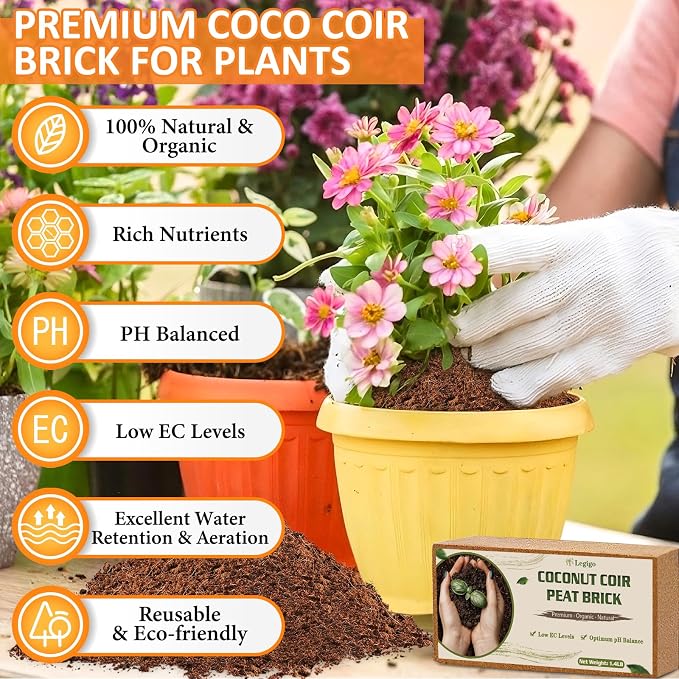 Legigo 4QT Horticultural Perlite for Plants & 4 Pack Organic Coco Coir Bricks, Gardening Soil Amendment Potting Mix for Indoor & Outdoor Plants