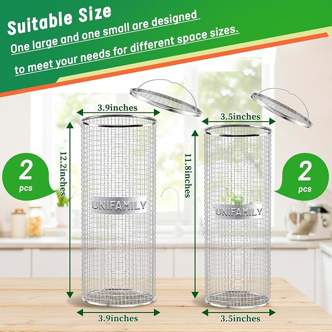 UNIFAMILY 4pack Inground Worm Composting Bin, Stainless Steel Outdoor Compost Bin with Handle, Worm Composter, Worms Bins for Composting Recycling Kitchen Food Waste