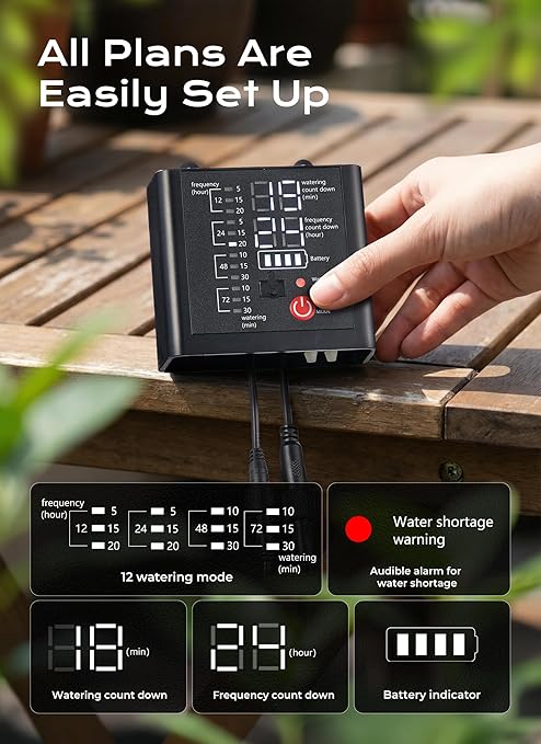 Solar Drip Irrigation System with USB Charging, 49FT Plant Watering Devices for 15 Potted Plants, Automatic Watering System IP44 Waterproof 2200mAh for Garden Farm Greenhouse(Black)