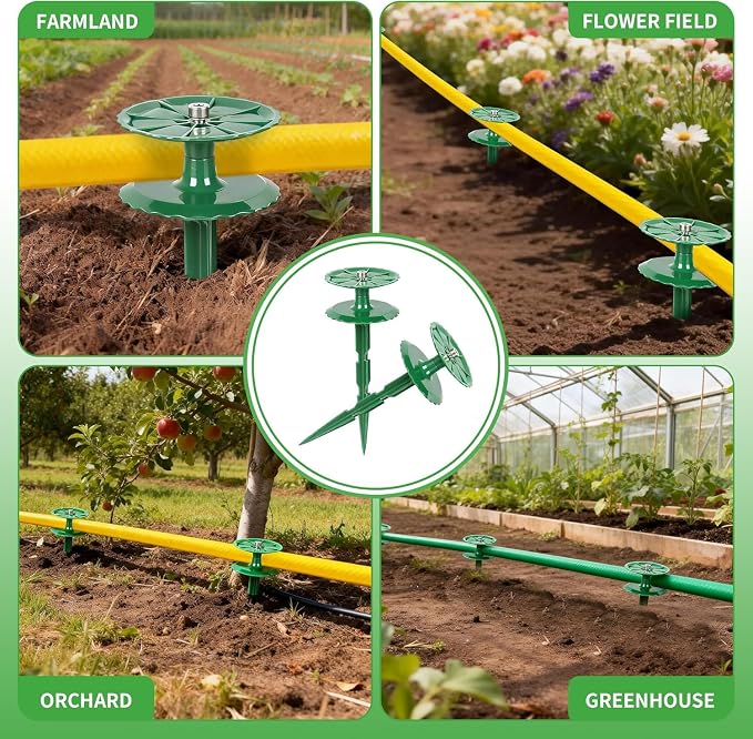 8 Pack 10 Inch Garden Hose Guide Stakes, Upgraded Reinforced Disc, Rotatable Double-Disk Sun Protection Heavy-Duty Plastic Stake, Hose Guard for Yard, Lawn & Flower Bed Landscaping(Green 8Pcs)