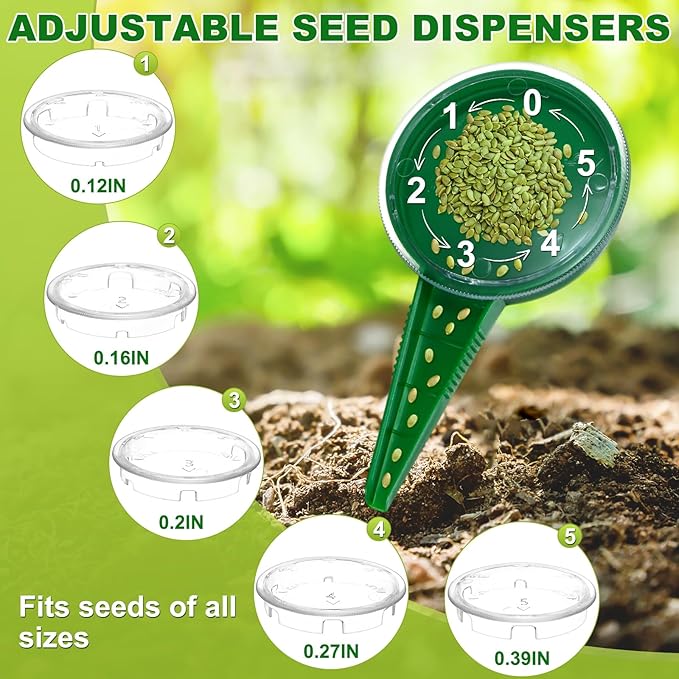 M METERXITY 1-Set Seed Planter Tool, Plastic Hand Dibber Garden Tool with Handle for Sowing Seeds/Transplanting/Planting Bulb, Handheld Digging Hole Punch [Dark Green, with Plant Labels]