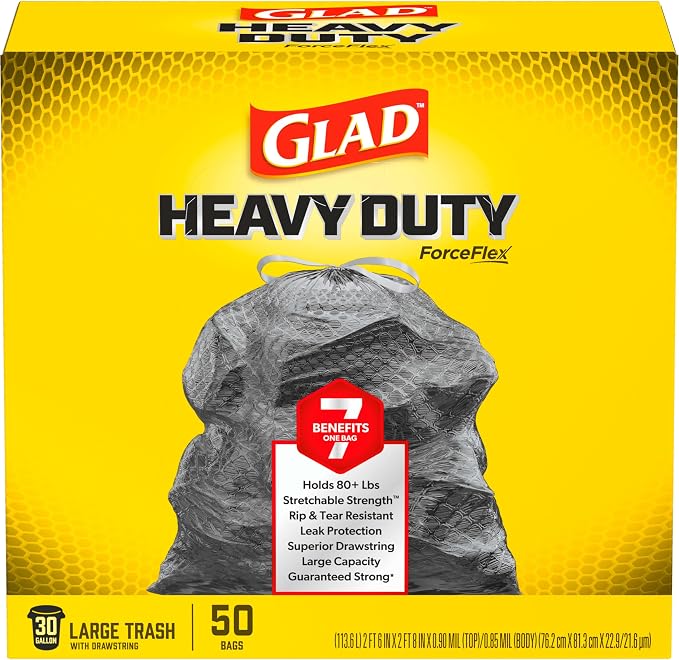 Glad Large 30 Gallon Trash Bags,Unscented Heavy Duty Garbage Bags,Forceflex with Drawstring,(Packaging May Vary), 50 Count (Pack of 150)