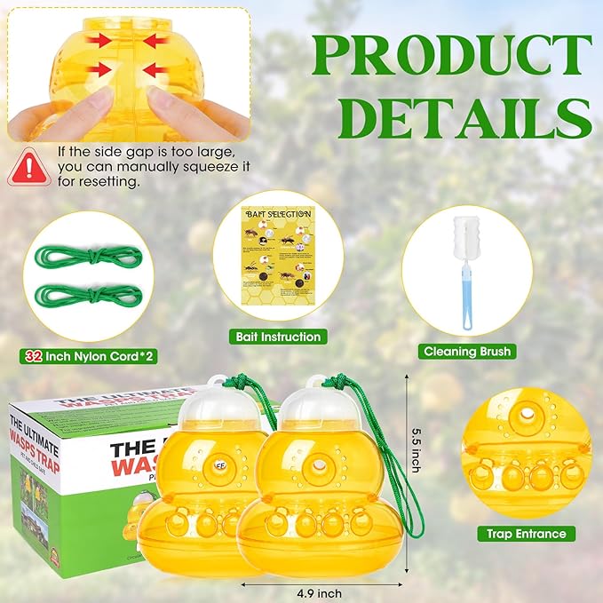 2 Pack Reusable Wasp Traps Outdoor Hanging Yellow Jacket Trap Carpenter Bee Traps for Outside Hornet Trap Wasp Catcher for Outdoors, Wasps Killer Garden, Farm, Insect Bug Flies